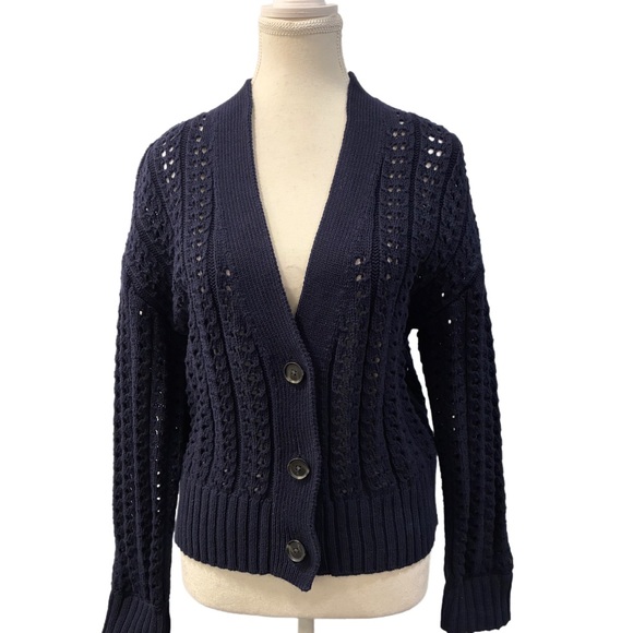 Gap Navy Cotton Knit Cardigan Size Medium - Picture 3 of 6